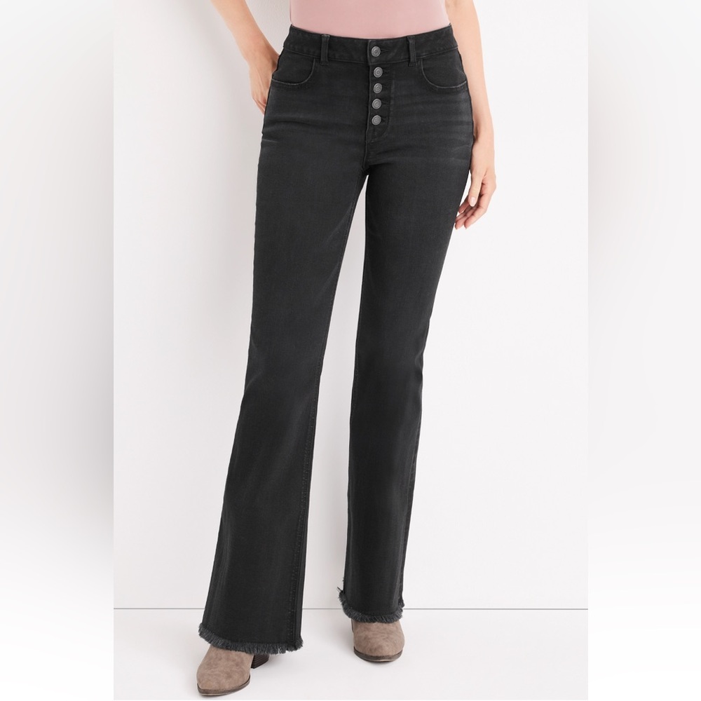 m jeans by maurices™ Flare High Rise Black Button Fly Jean